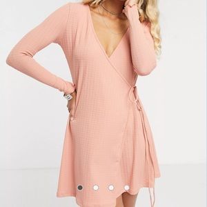 Topshop Nude Peach Long Sleeve Wrap Dress Small
